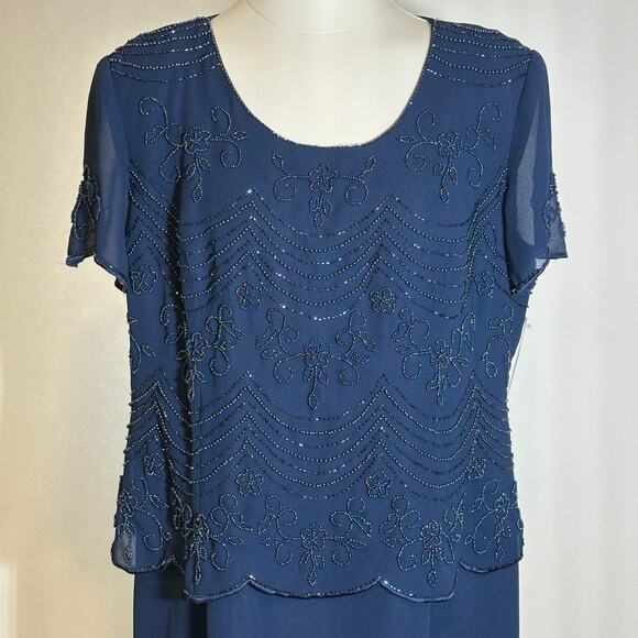 NWT R&M Richards Navy Blue Evening Cocktail Beaded Dress Womens Petite Size 16P - Picture 2 of 12
